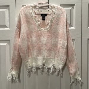 Just Polly fringed pink and white sweater. Size small.
